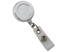 Gold/Chrome Badge Reel with Clear Vinyl Strap & Belt Clip - 100 Per Pack